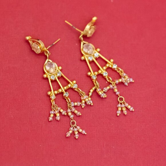 Vintage Gold Tone Multi Rhinestones Gold Tone Umbrella Dangle Earrings - F49 - Picture 1 of 2